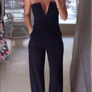 Black V Neck Strapless Bootcut Jumpsuit