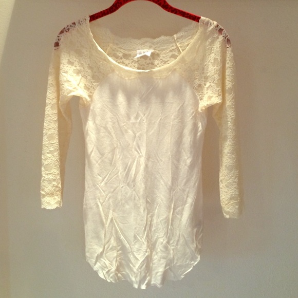 Free People Lace 3/4 Sleeve Top, XS