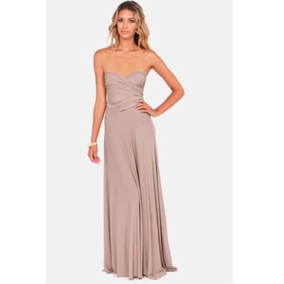 Lulu's Tricks of the Trade Taupe Maxi Dress