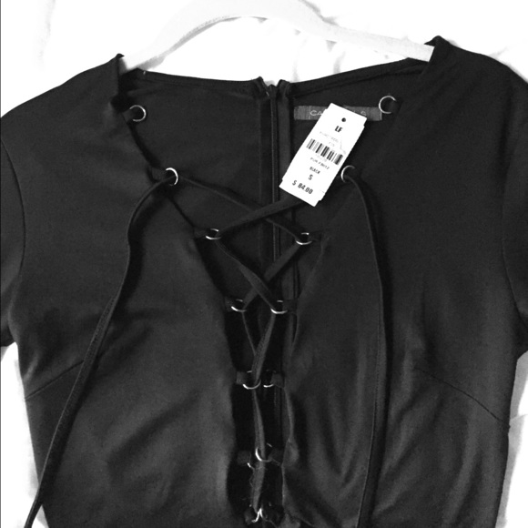 Black Long sleeve one piece lace up