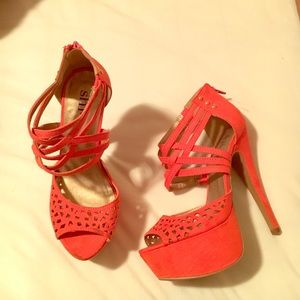 Orange platform stilettos