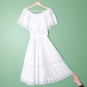 Vintage off-shoulder cotton eyelet midi dress