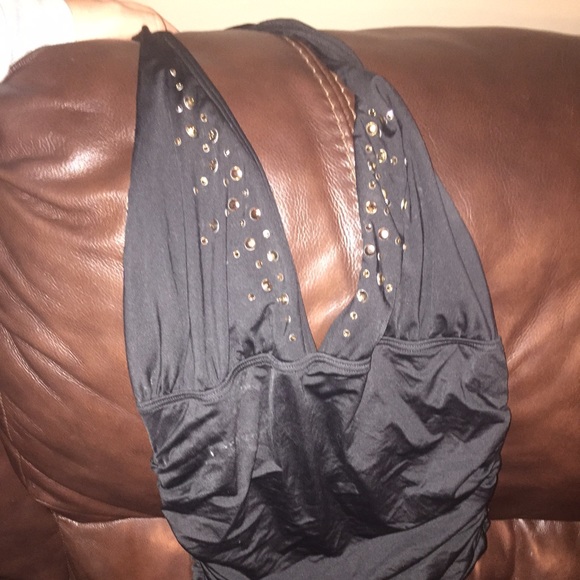 Black halter tummy control swimsuit