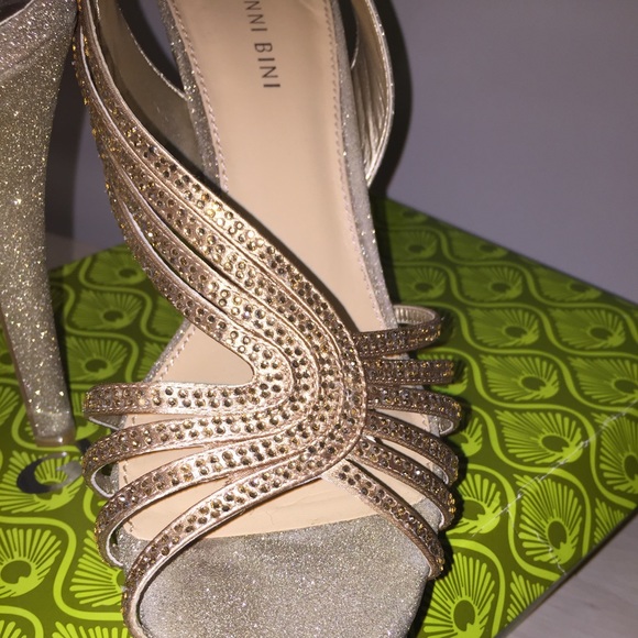 Gold pumps with rhinestone accents