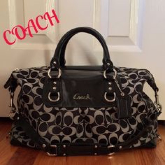 Black and grey coach purse