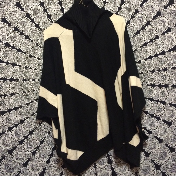 Black and White Turtleneck Poncho
