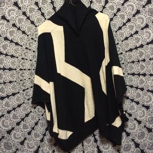Black and White Turtleneck Poncho