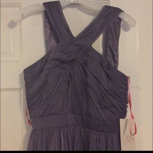 Long lavender criss cross halter neck chiffon gown