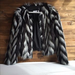 Leith Faux Fur Jacket in Black and White