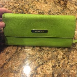 Michael Kors Saffiano lime green wallet!
