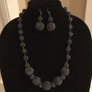Gunmetal color seed bead necklace and earrings