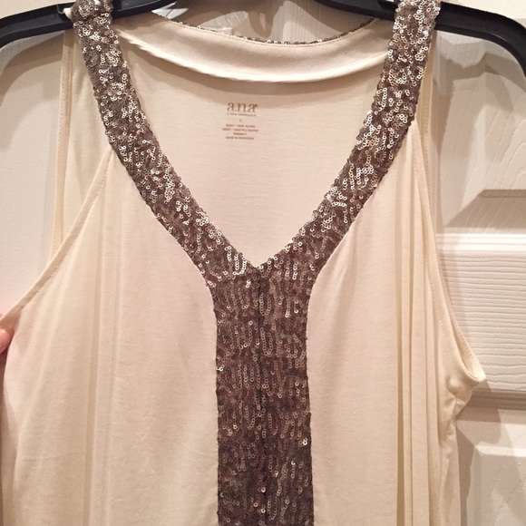 Off white tank w/ dark grey/silver sequins