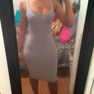 Bluish/ Grey Ribbed Midi Dress