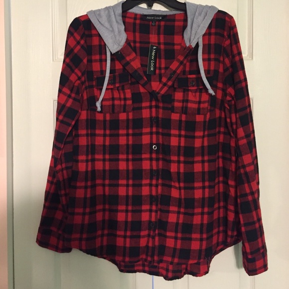 Hooded long sleeve plaid shirt