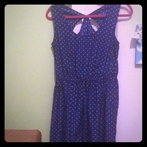 Short blue dress with orange polka dots