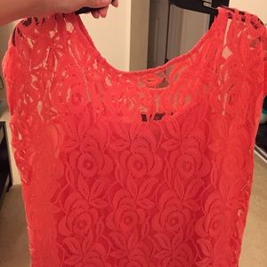 Coral cami with attached see through over layer