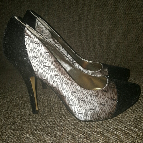 Lulu Townsend black and silver heels