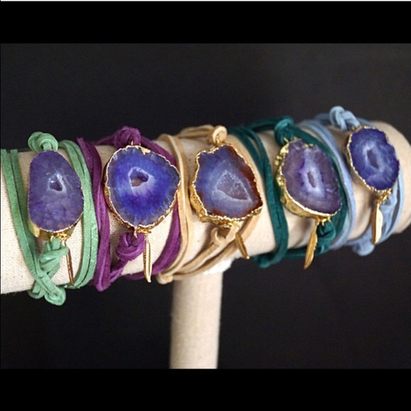 FINAL PRICE Agate Pendant Leather wrap bracelets - Picture 2 of 3