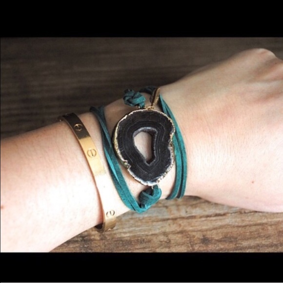FINAL PRICE Agate Pendant Leather wrap bracelets - Picture 3 of 3