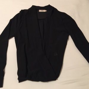 Black deep v open long sleeve shirt