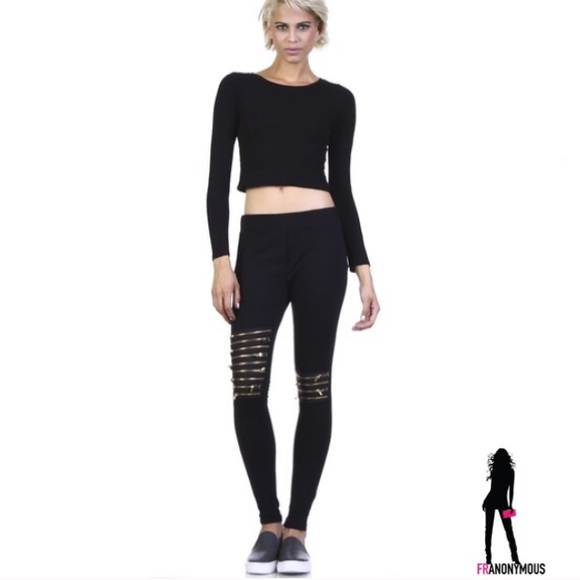 April Spirit Black Zipper Detail Leggings S - Picture 2 of 4