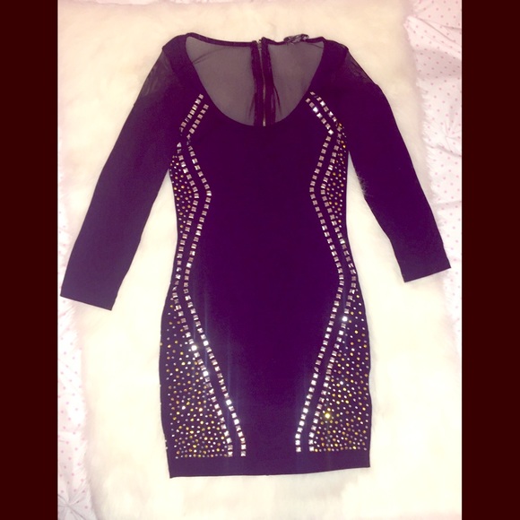 Bebe Studded Mesh Detail Mini Dress