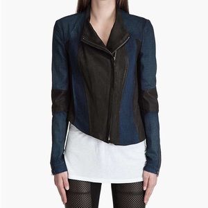 Helmut Lang denim leather combo moto jacket Helmut Lang denim leather combo moto jacket