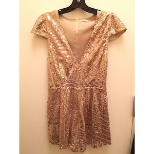 Charlotte Russe Animal Print Gold Sequin Romper