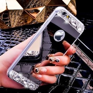 Iphone 6/iphone 6s black mirror case with stones