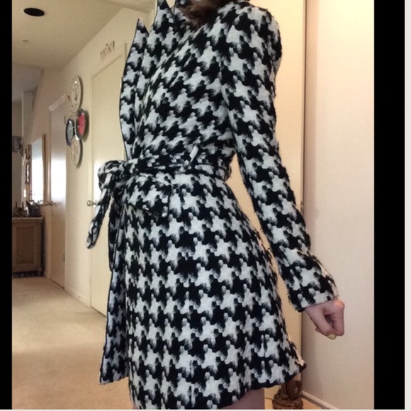 bebe Jackets & Blazers - Bebe Houndstooth Wool Trench Coat Black & White