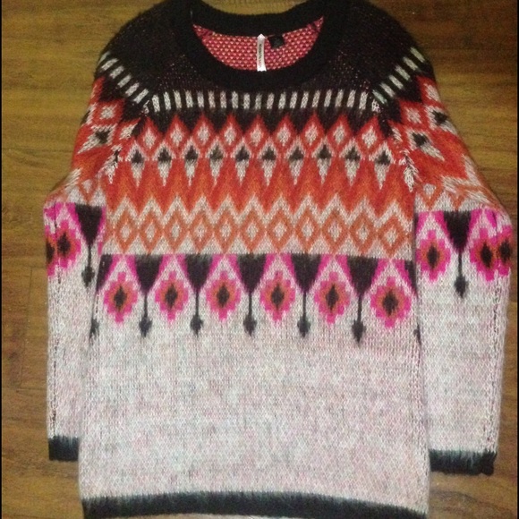Super cozy pink, orange, black pullover sweater