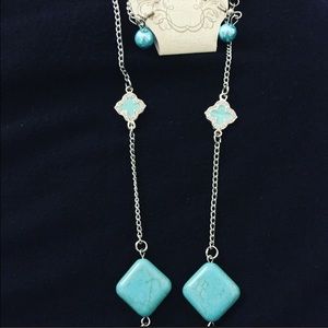 Long Turquoise necklace and earrings set