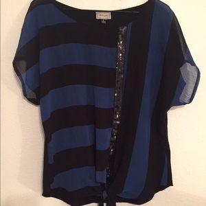 Large Chiffon & Knit Top, Sequin Detail