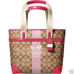 Coach Heritage Signature Stripe Pink/Tan Tote Bag