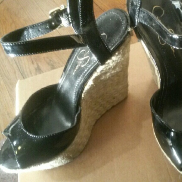 Patent leather wedges