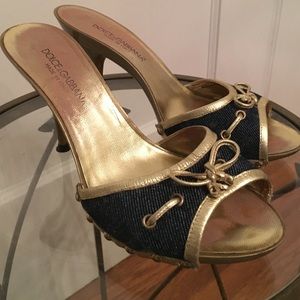 Dolce & Gabbana gold leather denim slip ons 36