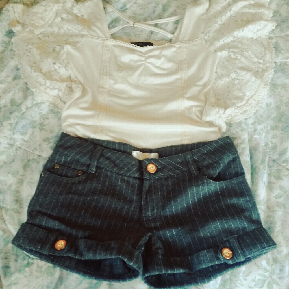 Japanese Wool Gray and White Striped Shorts