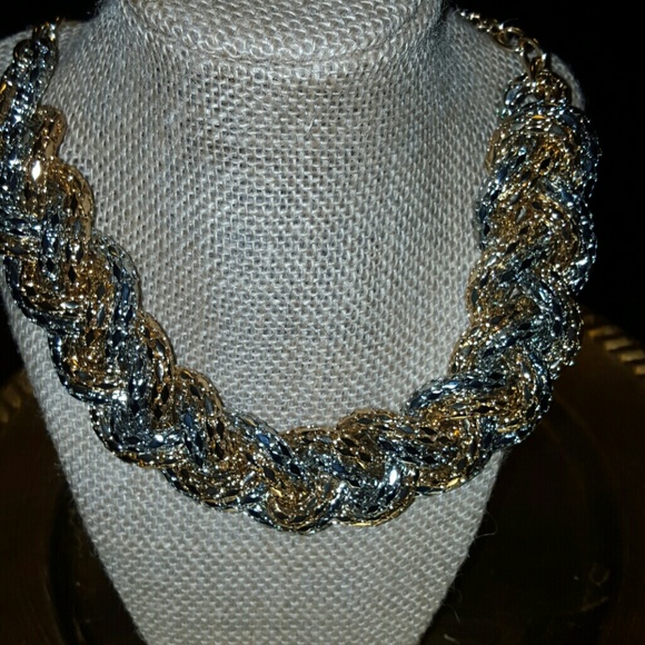 Silver n gold braided statement necklace - Picture 1 of 4