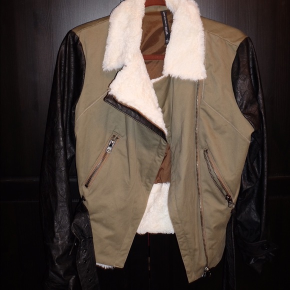 Leather combo Sherling Moto jacket