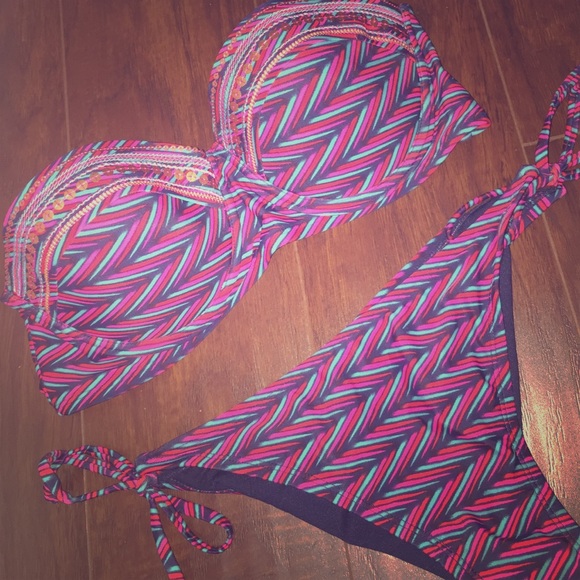 Xhilaration Other - Teal, Pink & Navy Bandeau Bikini