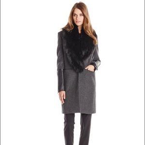 BCBGMAXAZARIA Wool-Blend Coat wth Faux Fur trim.