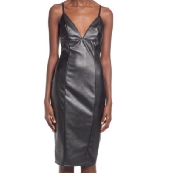 Brand New: Black faux leather straps midi dress