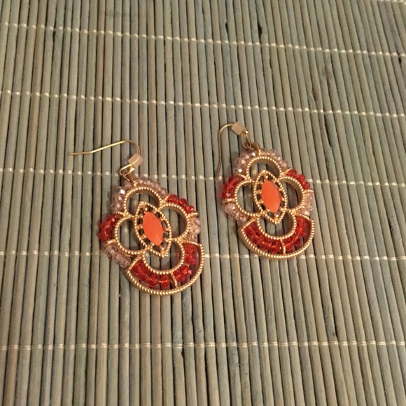 Orange & Gold Beaded Hook Earrings💛 - Picture 1 of 3