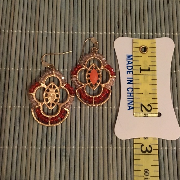 Orange & Gold Beaded Hook Earrings💛 - Picture 3 of 3