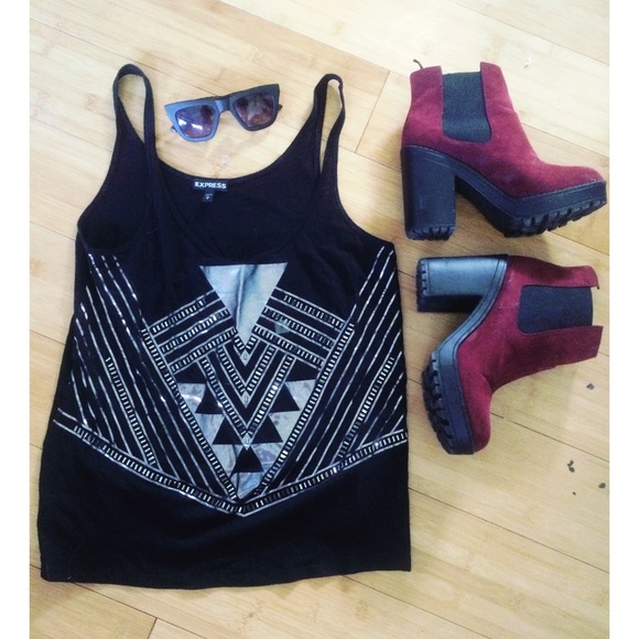 Express Tops - Black beaded graphic tank