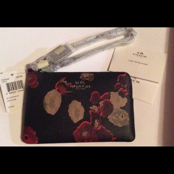 Coach Black Floral wristlet NWT - Picture 2 of 3