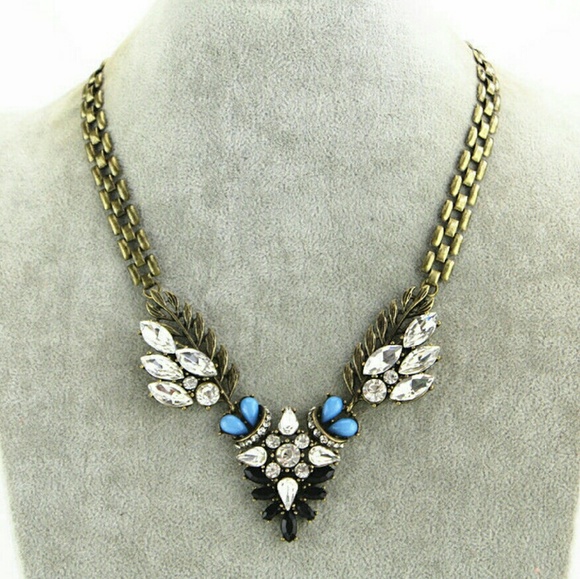 VINTAGE BRONZE CRYSTAL ANGEL WING NECKLACE