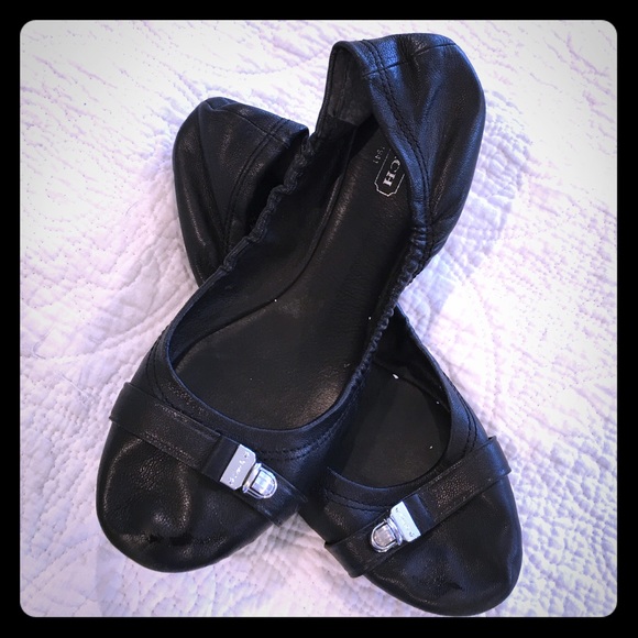 Black leather flats