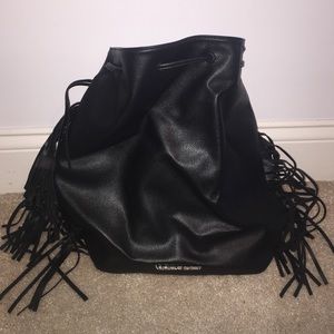 Black Fringe Pleather Backpack