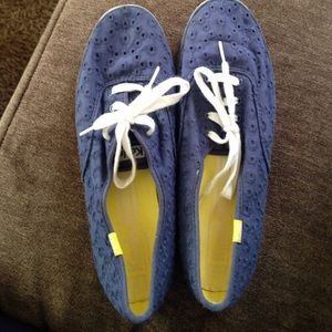 Navy Blue Keds with a lace type pattern